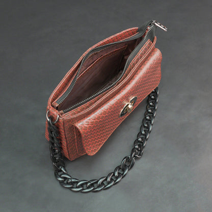 Real Leather Handbag With Metal Chain 932