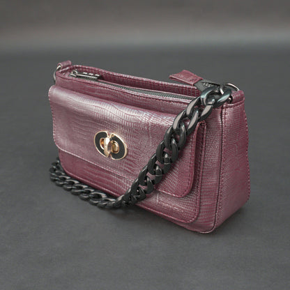 Real Leather Handbag With Metal Chain 932
