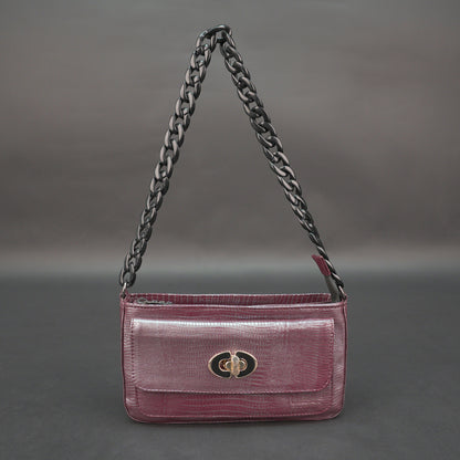 Real Leather Handbag With Metal Chain 932