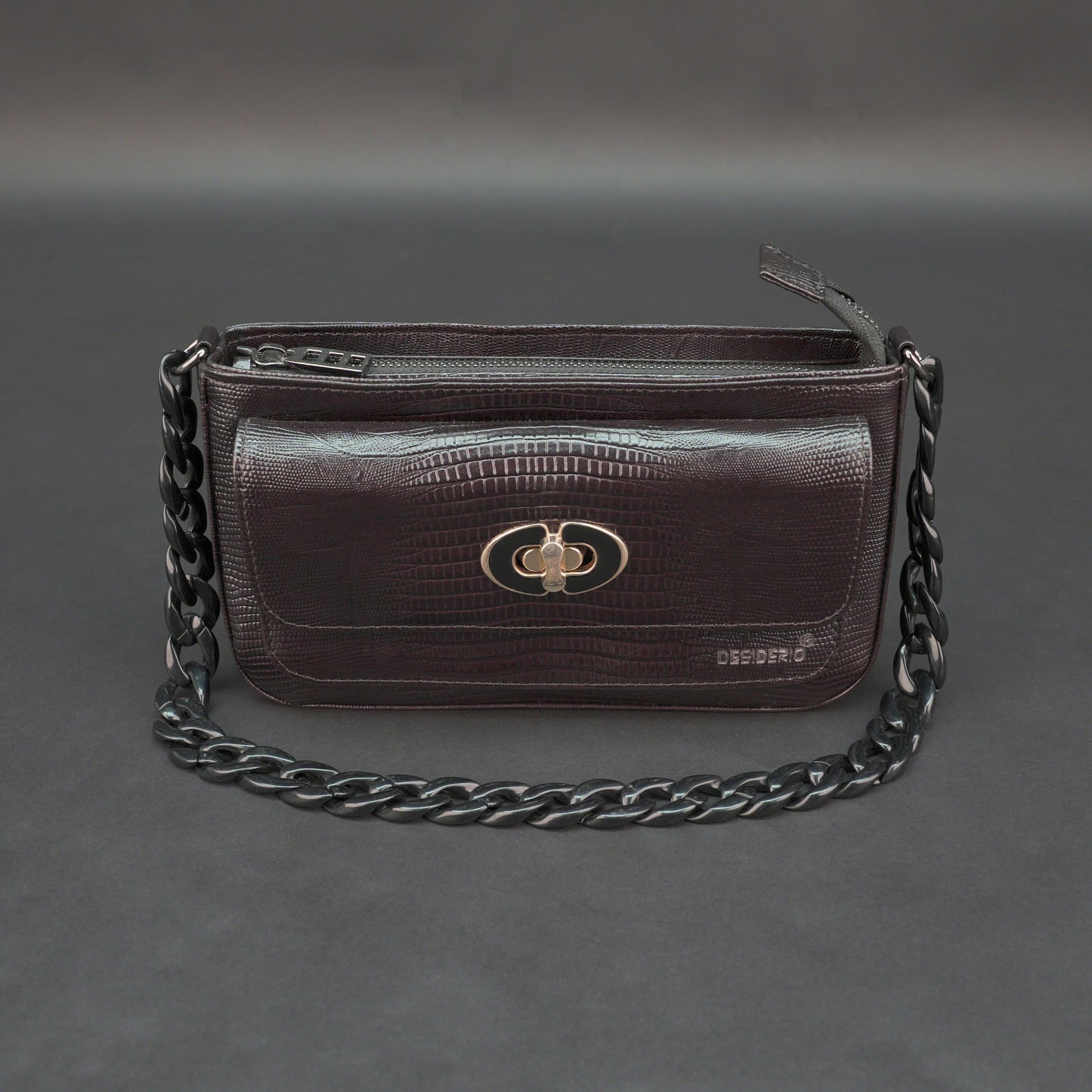 Real Leather Handbag With Metal Chain 932