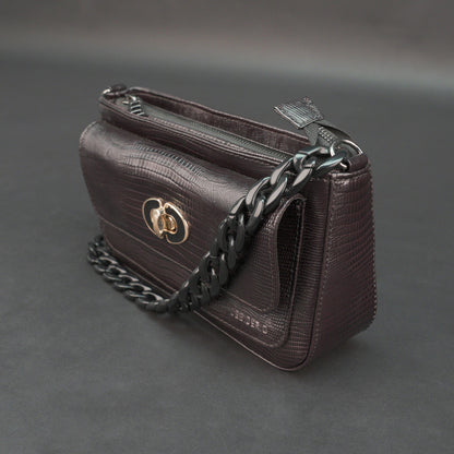 Real Leather Handbag With Metal Chain 932