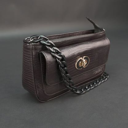 Real Leather Handbag With Metal Chain 932