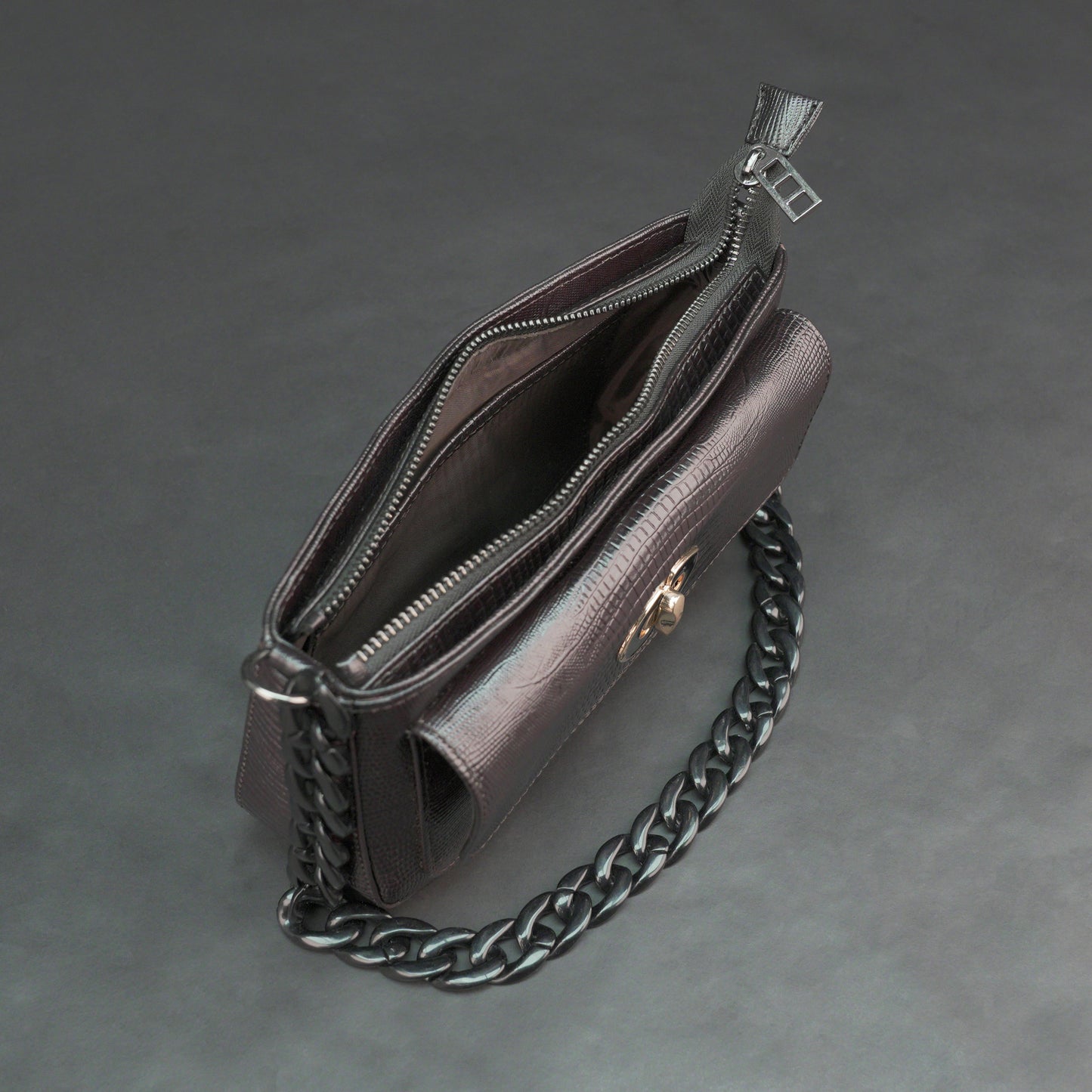 Real Leather Handbag With Metal Chain 932