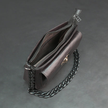 Real Leather Handbag With Metal Chain 932