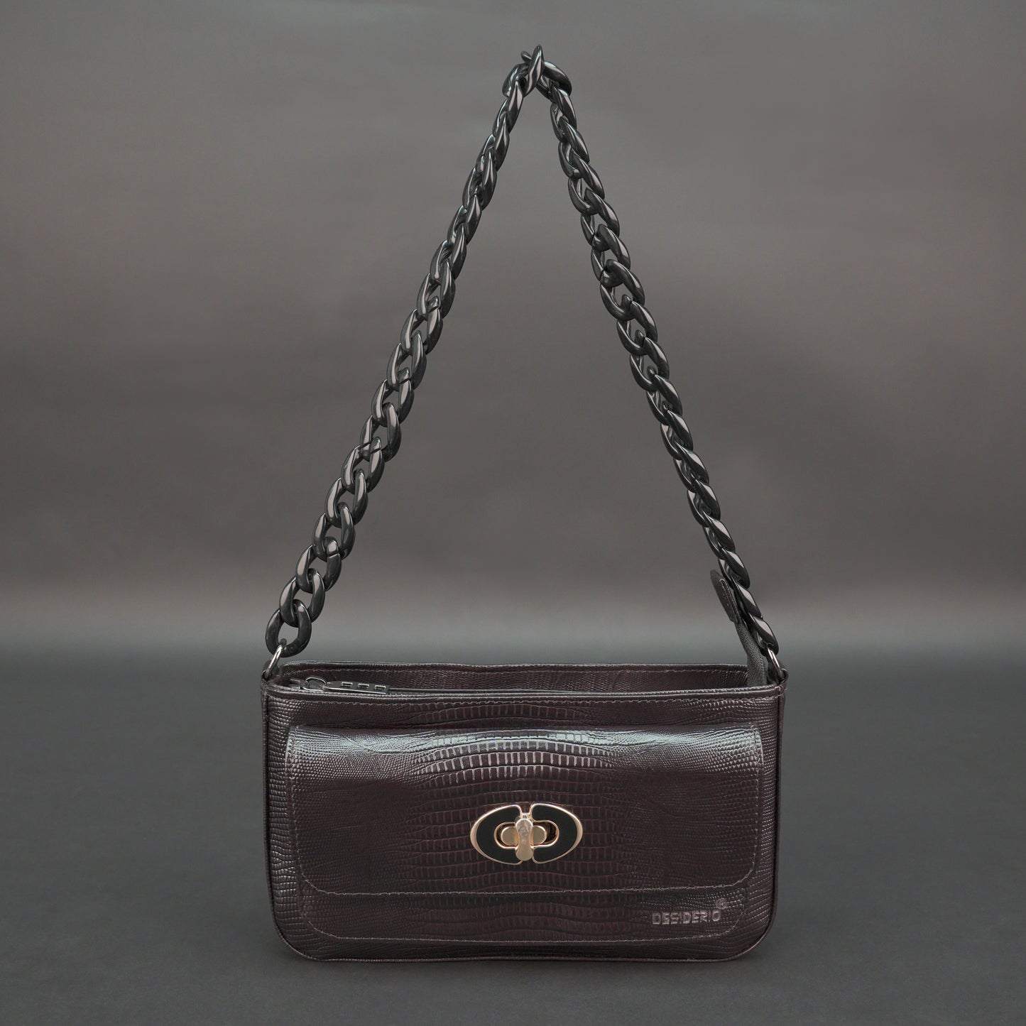 Real Leather Handbag With Metal Chain 932