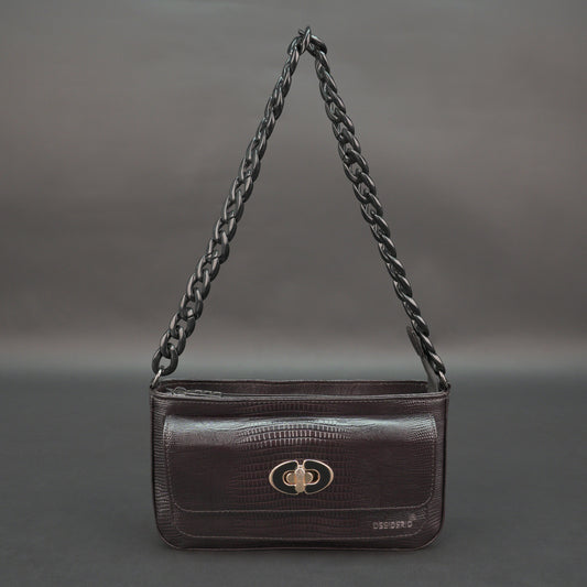 Real leather handbag with metal chain, zipper compartment and outer pocket, available in multiple colors, suitable for daily use