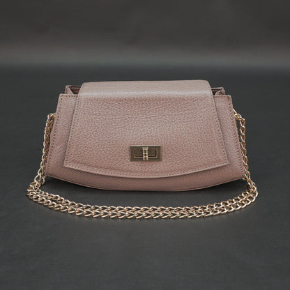 Real Leather Handbag With Brass Chain 933