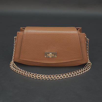 Real Leather Handbag With Brass Chain 933