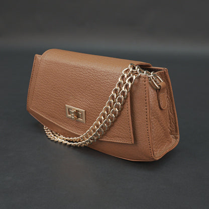 Real Leather Handbag With Brass Chain 933