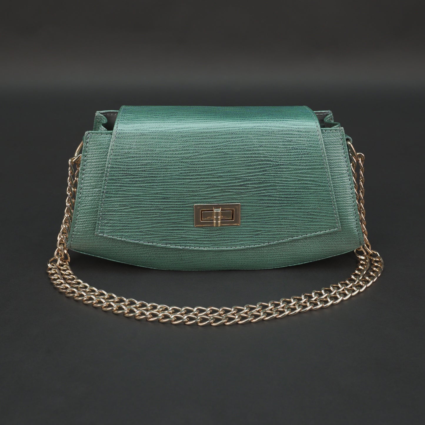 Real Leather Handbag With Brass Chain 933