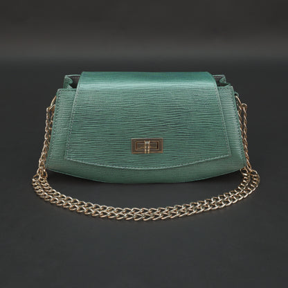 Real Leather Handbag With Brass Chain 933