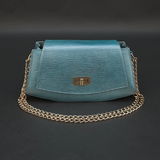 Real Leather Handbag With Brass Chain