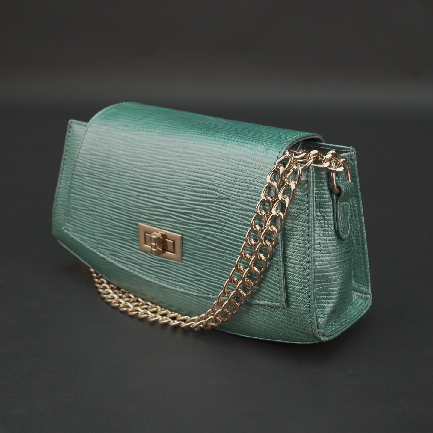 Real Leather Handbag With Brass Chain 933