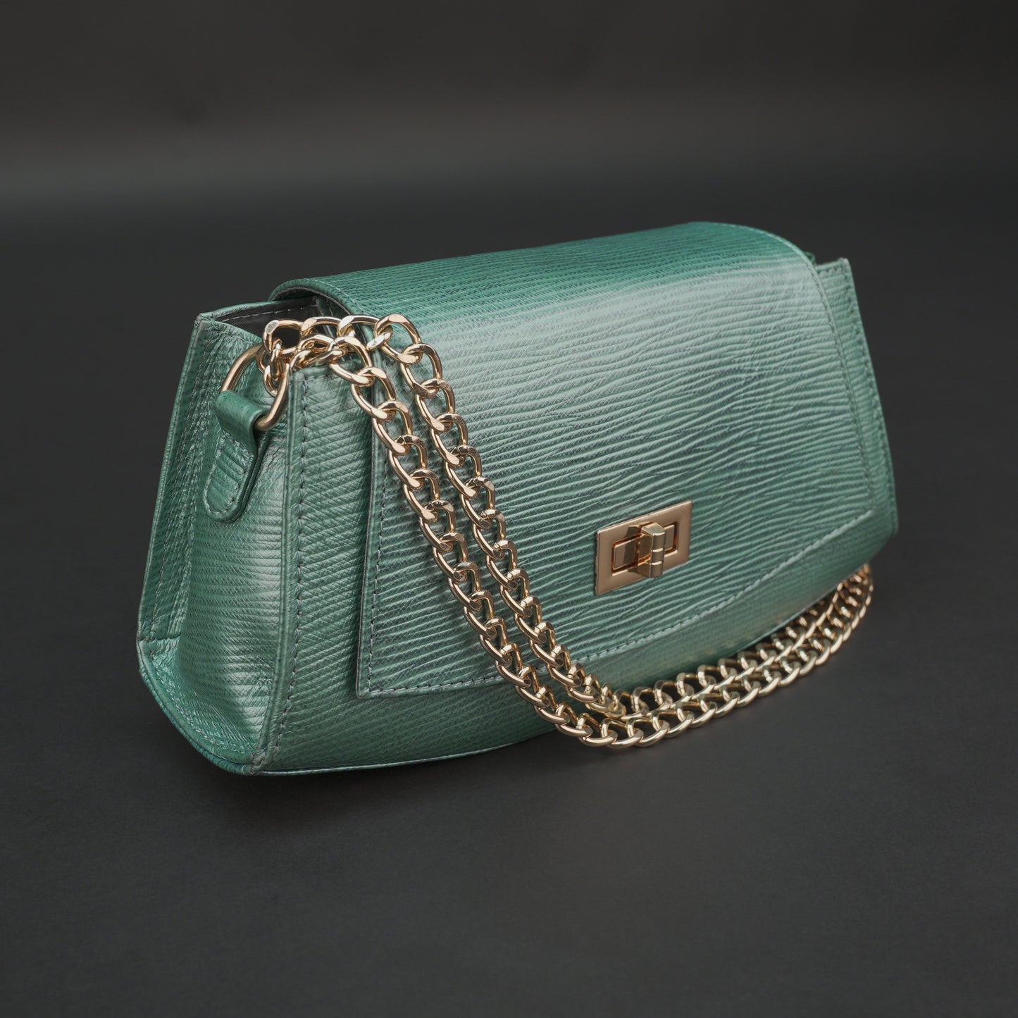 Real Leather Handbag With Brass Chain 933