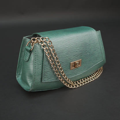 Real Leather Handbag With Brass Chain 933