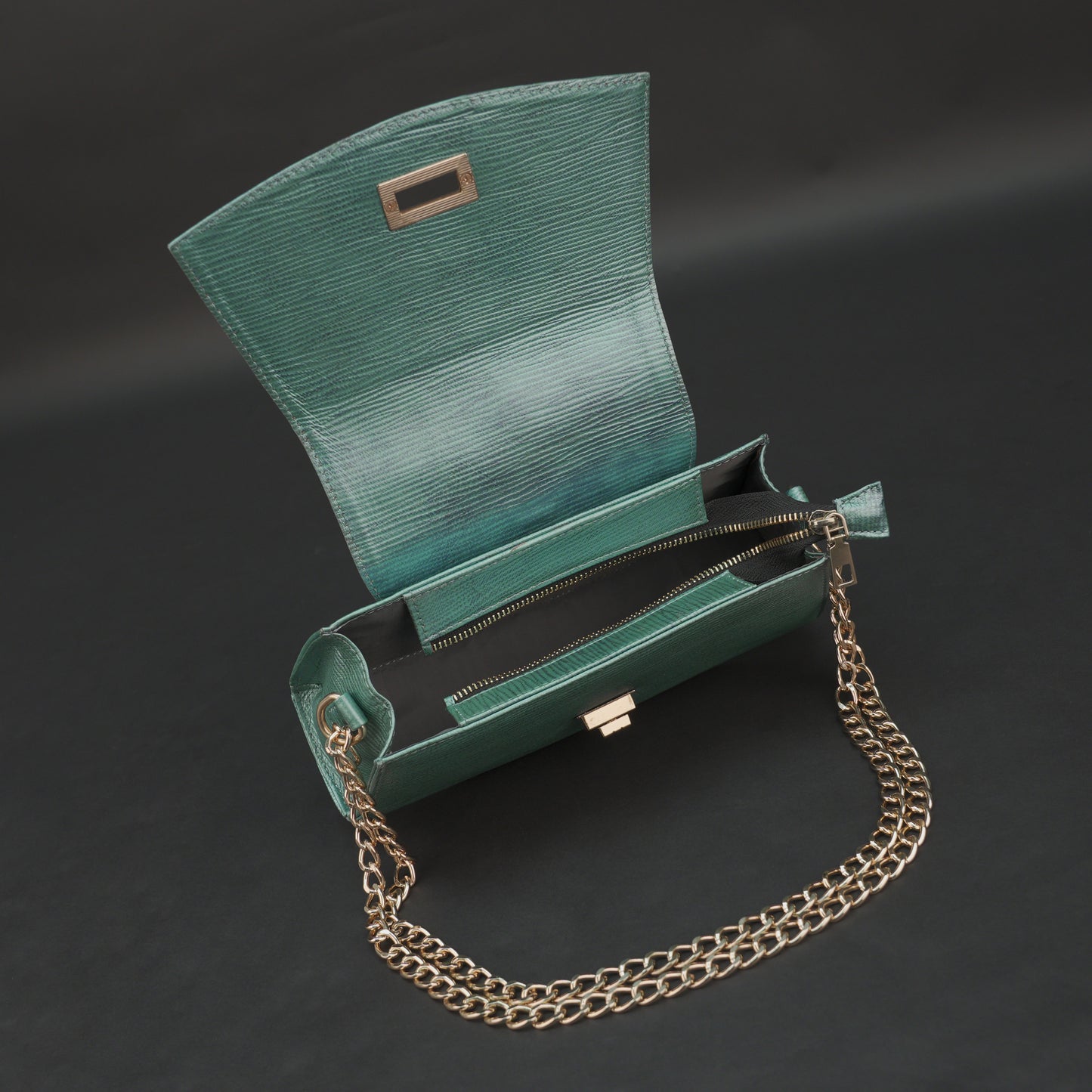 Real Leather Handbag With Brass Chain 933