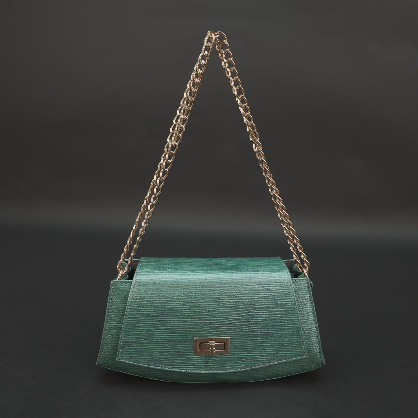 Real Leather Handbag With Brass Chain 933
