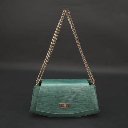 Real Leather Handbag With Brass Chain 933