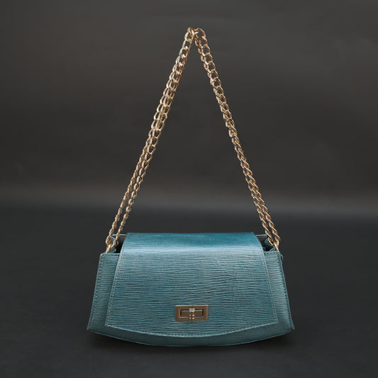 Real Leather Handbag With Brass Chain