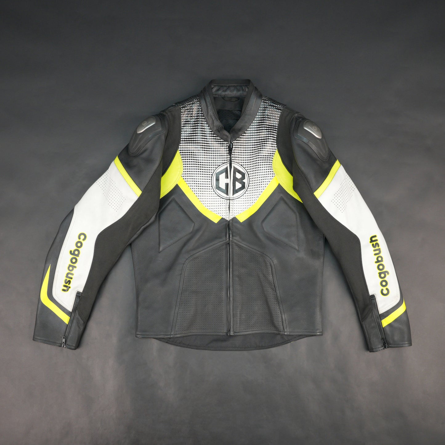 Cogobush CB Grey & Neon Yellow Leather Look Motorcycle Riding Jacket #Cogobush #MotorcycleJacket #RidingGear #MotoJacket #SafetyGear