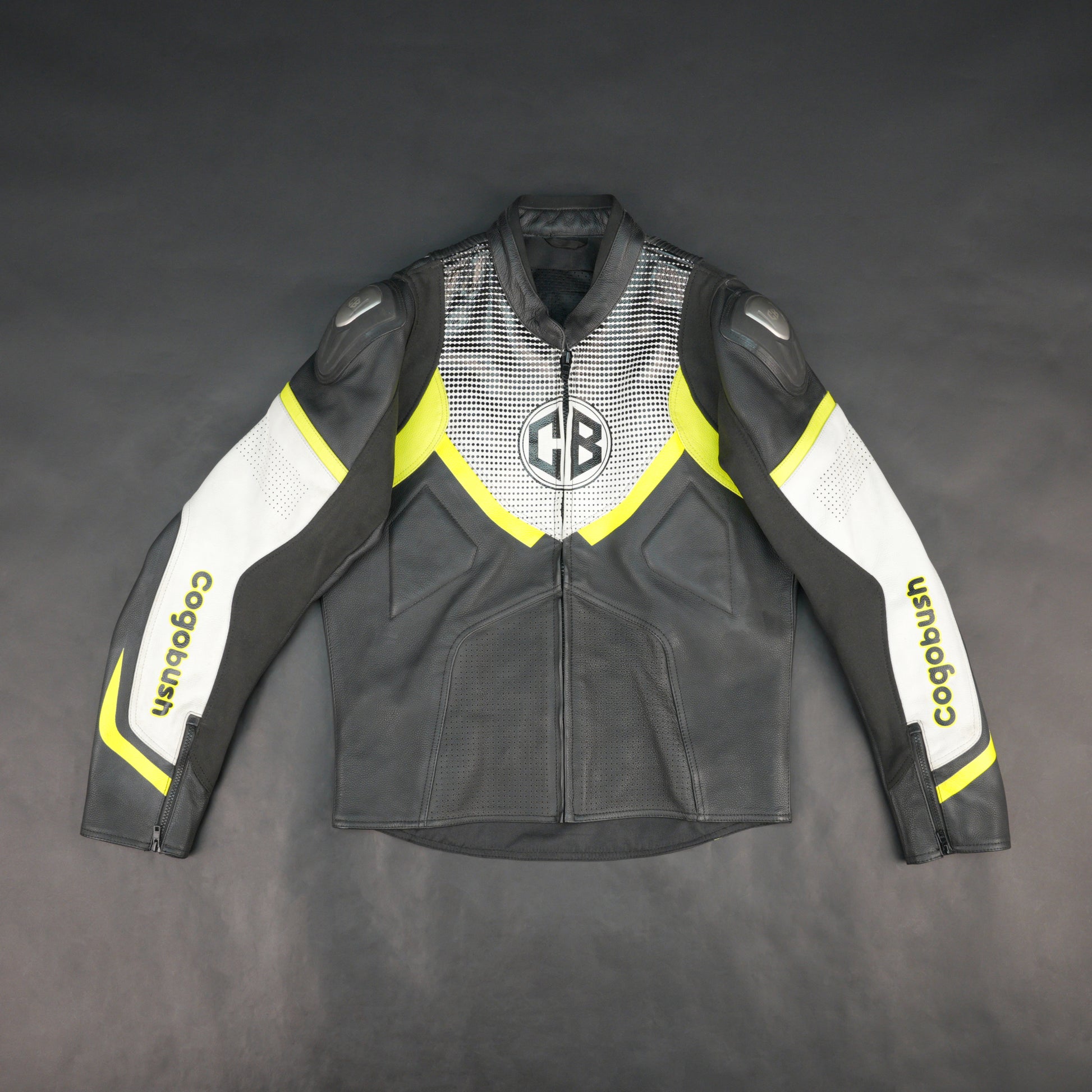 Cogobush CB Grey & Neon Yellow Leather Look Motorcycle Riding Jacket #Cogobush #MotorcycleJacket #RidingGear #MotoJacket #SafetyGear