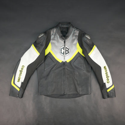 Cogobush CB Grey & Neon Yellow Leather Look Motorcycle Riding Jacket #Cogobush #MotorcycleJacket #RidingGear #MotoJacket #SafetyGear