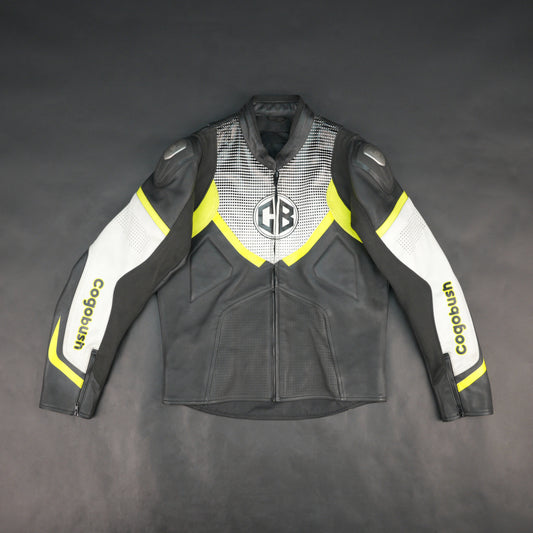 Cogobush CB Grey & Neon Yellow Leather Look Motorcycle Riding Jacket #Cogobush #MotorcycleJacket #RidingGear #MotoJacket #SafetyGear