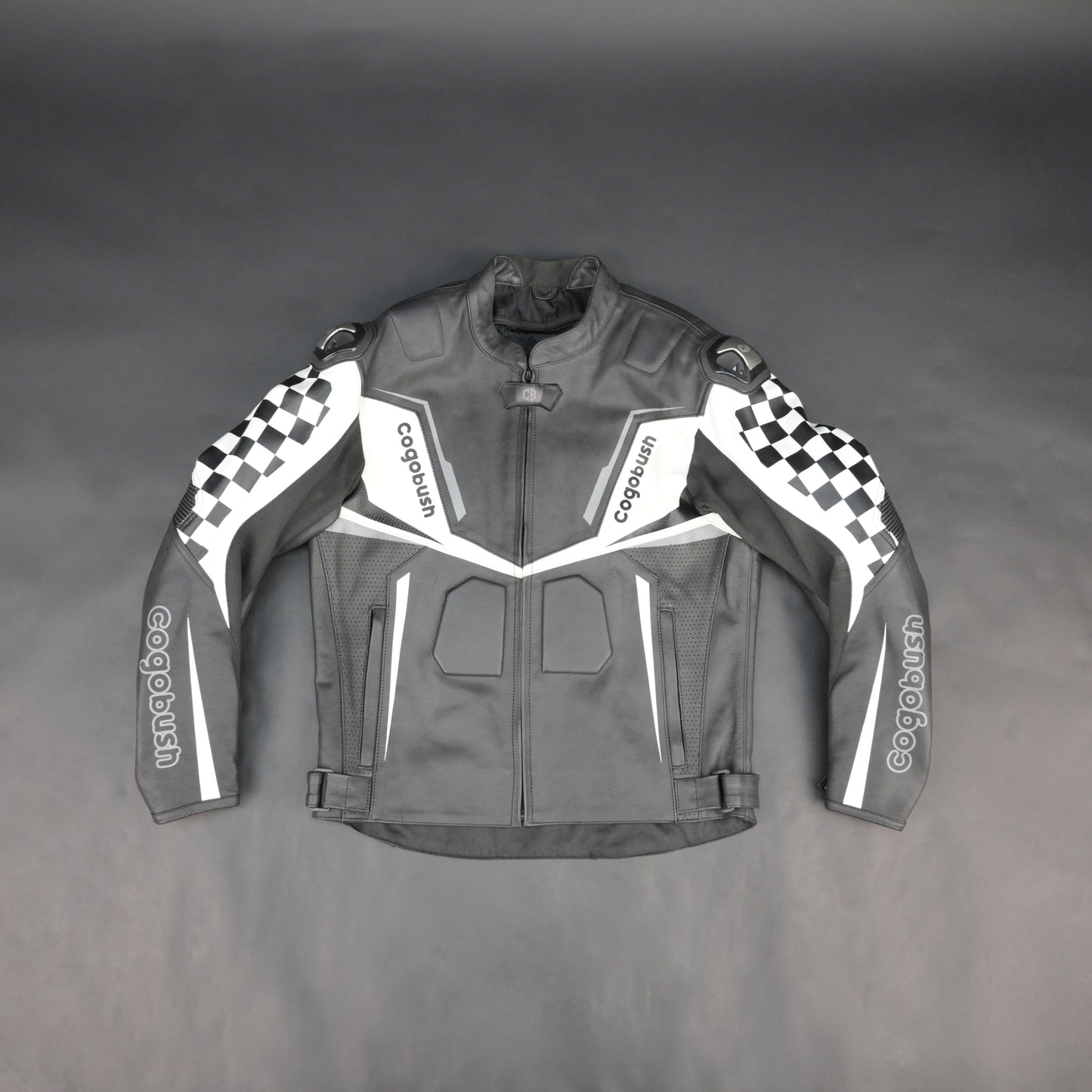 Cogobush Grey & White Checkered Racing Motorcycle Leather Jacket with Armor Pockets
#Cogobush #LeatherJacket #RacingJacket #MotorcycleGear #MotoJacket