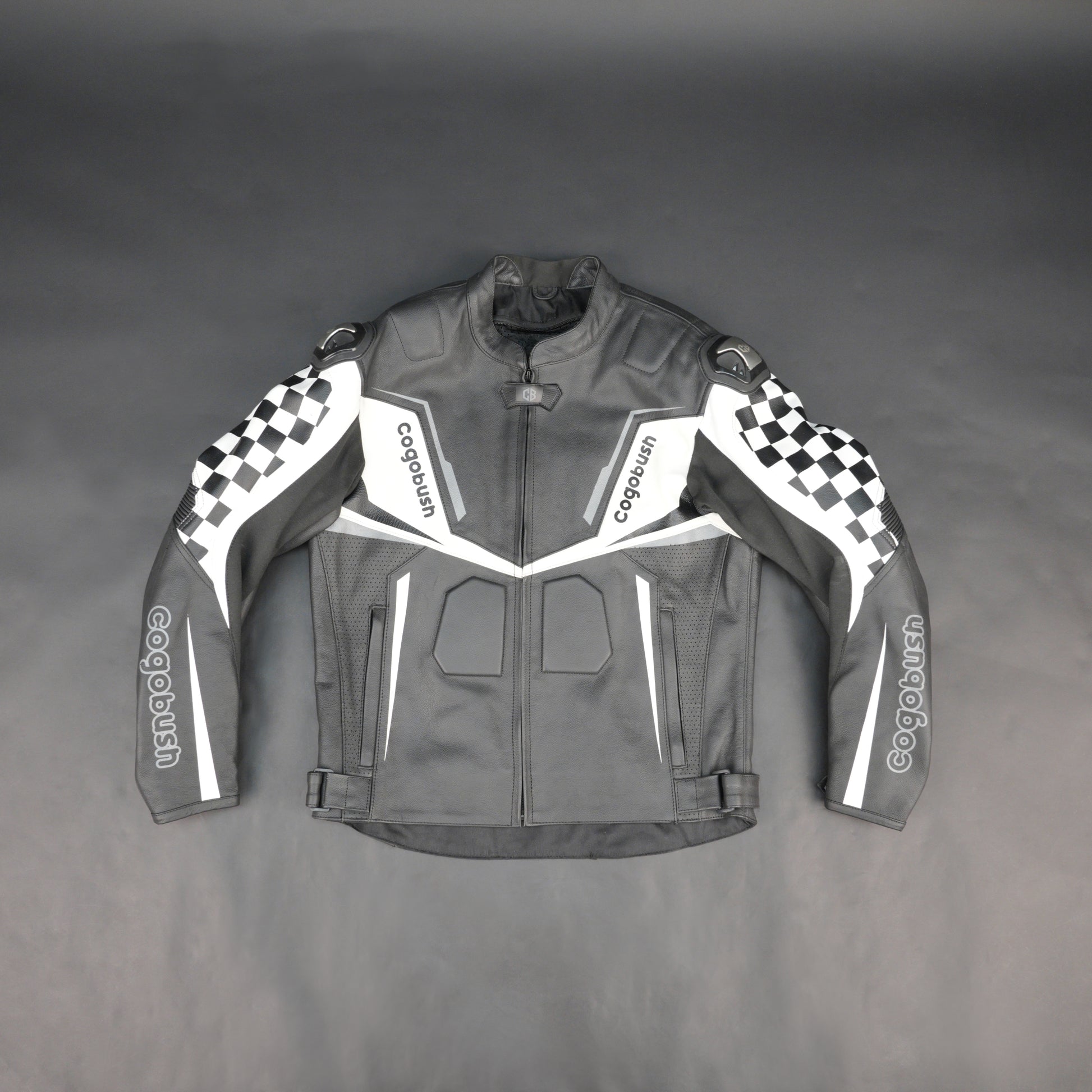 Cogobush Grey & White Checkered Racing Motorcycle Leather Jacket with Armor Pockets
#Cogobush #LeatherJacket #RacingJacket #MotorcycleGear #MotoJacket