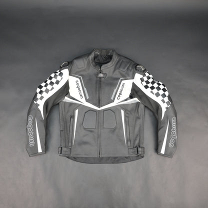 Cogobush Grey & White Checkered Racing Motorcycle Leather Jacket with Armor Pockets
#Cogobush #LeatherJacket #RacingJacket #MotorcycleGear #MotoJacket