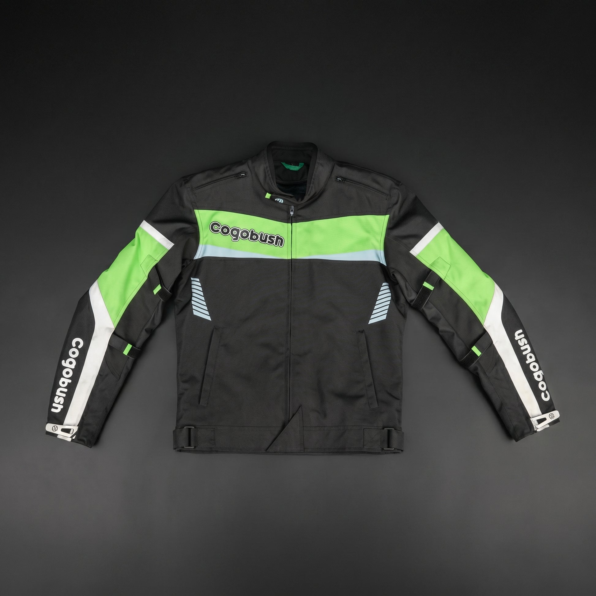 Cogobush Neon Green Motorcycle Riding Jacket with Ventilation & Armor Pockets #Desiderio #MotorcycleJacket #RidingGear #BikerJacket #SafetyGear #Cogobush