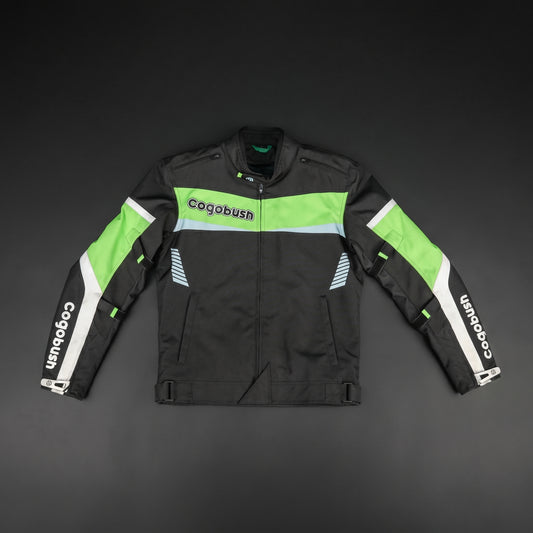 Cogobush Neon Green Motorcycle Riding Jacket with Ventilation & Armor Pockets #Desiderio #MotorcycleJacket #RidingGear #BikerJacket #SafetyGear #Cogobush