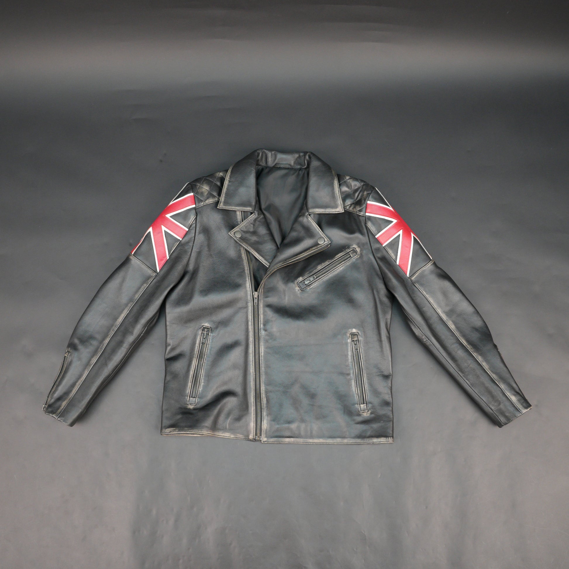 Mens Black Real Leather Biker Jacket with UK Union Jack Flag Patches - Vintage Style Motorcycle Rider Jacket
#Desiderio #LeatherJacket #BikerJacket #MotorcycleJacket #VintageStyle