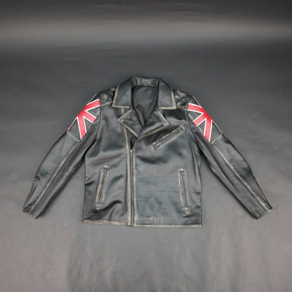 Mens Black Real Leather Biker Jacket with UK Union Jack Flag Patches - Vintage Style Motorcycle Rider Jacket
#Desiderio #LeatherJacket #BikerJacket #MotorcycleJacket #VintageStyle
