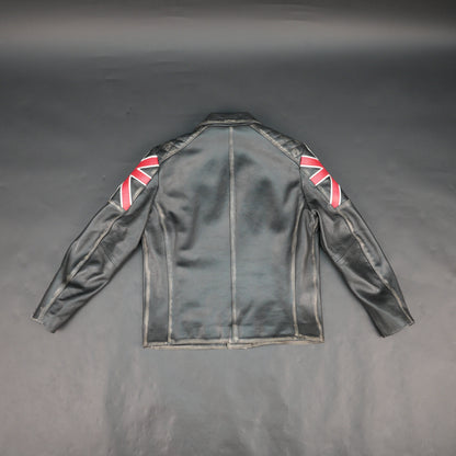 Mens Black Real Leather Biker Jacket with UK Union Jack Flag Patches - Vintage Style Motorcycle Rider Jacket
#Desiderio #LeatherJacket #BikerJacket #MotorcycleJacket #VintageStyle