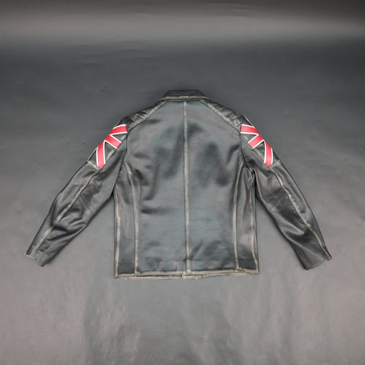 Mens Black Real Leather Biker Jacket with UK Union Jack Flag Patches - Vintage Style Motorcycle Rider Jacket
#Desiderio #LeatherJacket #BikerJacket #MotorcycleJacket #VintageStyle