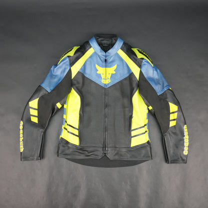 Cogobush Mens Blue Black Neon Yellow Bull Motorcycle Riding Jacket - Premium Perforated Leather Bike Jacket
#Desiderio #MotorcycleJacket #PerforatedLeatherJacket #MotorbikeGear #BikerJacket