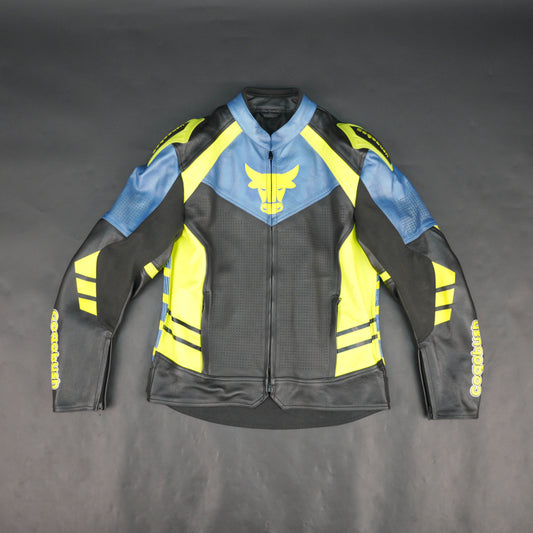 Cogobush Mens Blue Black Neon Yellow Bull Motorcycle Riding Jacket - Premium Perforated Leather Bike Jacket
#Desiderio #MotorcycleJacket #PerforatedLeatherJacket #MotorbikeGear #BikerJacket