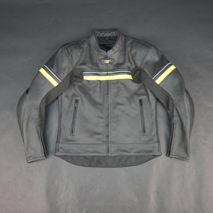 Mens Grey Leather Mesh Motorcycle Jacket with Yellow Reflective Strips - Premium Safety Riding Jacket
#Desiderio #MotorcycleJacket #MensLeatherJacket #SafetyRidingJacket #BikerGear #MotorbikeJacket #LeatherRidingJacket #PremiumLeather