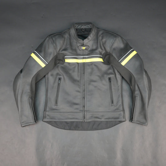 Mens Grey Leather Mesh Motorcycle Jacket with Yellow Reflective Strips - Premium Safety Riding Jacket
#Desiderio #MotorcycleJacket #MensLeatherJacket #SafetyRidingJacket #BikerGear #MotorbikeJacket #LeatherRidingJacket #PremiumLeather