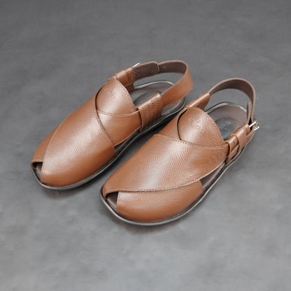 Brown cow-printed W-Series leather shoe with goat leather lining, leather and EVA insole, and durable TPR sole.