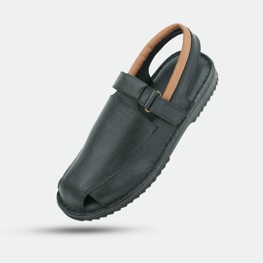 Black handmade genuine leather Senegal Peshawari with classic style, comfort, and durable everyday wear