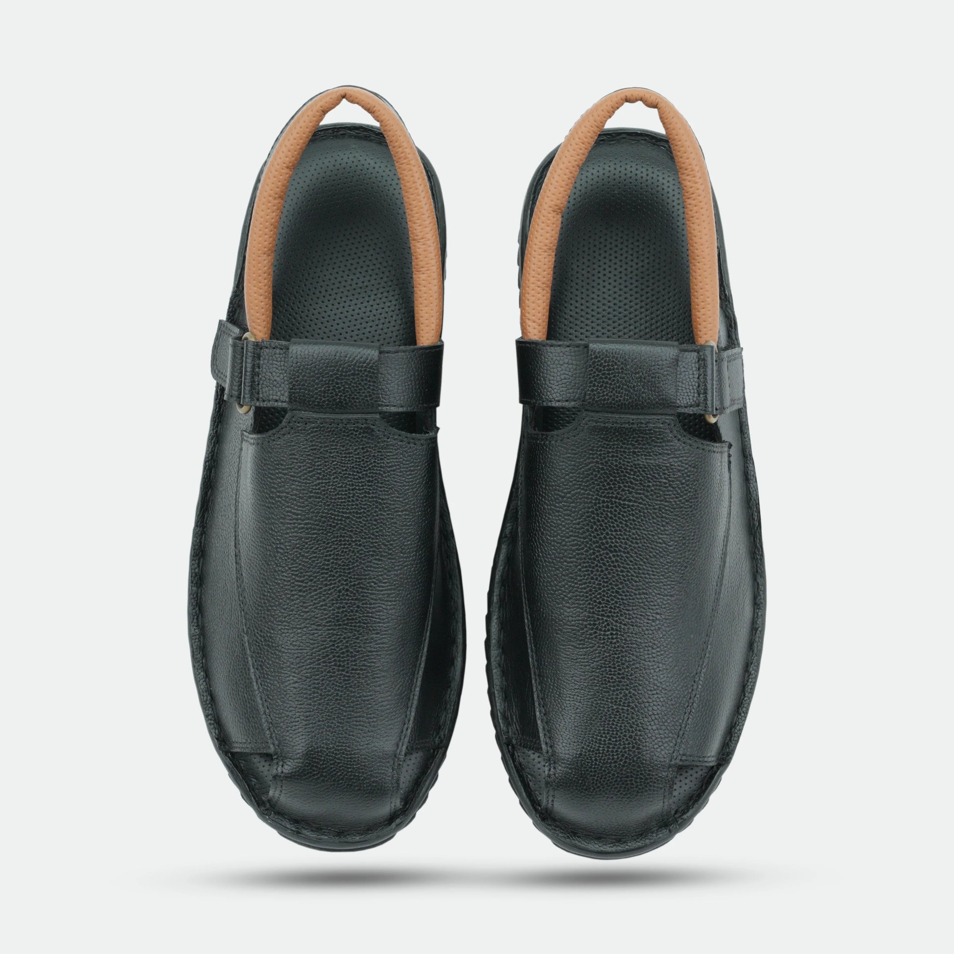 Black handmade genuine leather Senegal Peshawari with classic style, comfort, and durable everyday wear