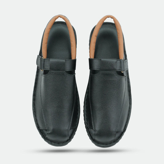 Black handmade genuine leather Senegal Peshawari with classic style, comfort, and durable everyday wear