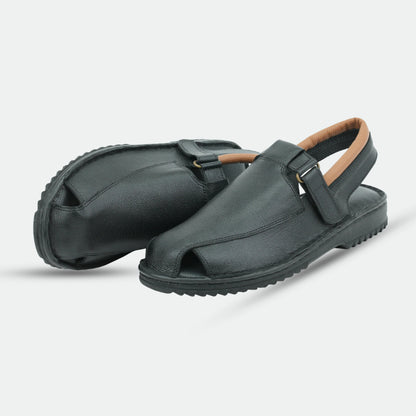 Black handmade genuine leather Senegal Peshawari with classic style, comfort, and durable everyday wear