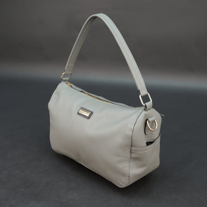 Silver cow Chelsea leather bag with zip closure, multiple pockets, and durable everyday design.