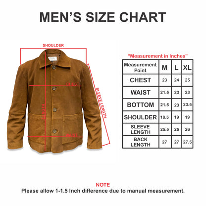 Real Goat Suede Button Jacket In Tobacoo Finish