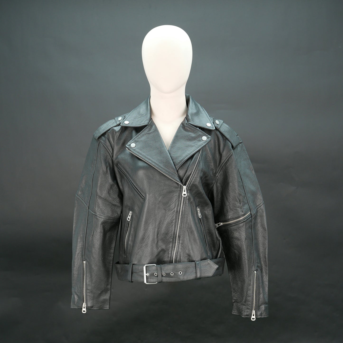 Women's Black Genuine Leather Biker Jacket - Asymmetric Zip Moto Jacket with Belt #Desiderio #LeatherJacket #BikerJacket #WomensFashion #MotoJacket