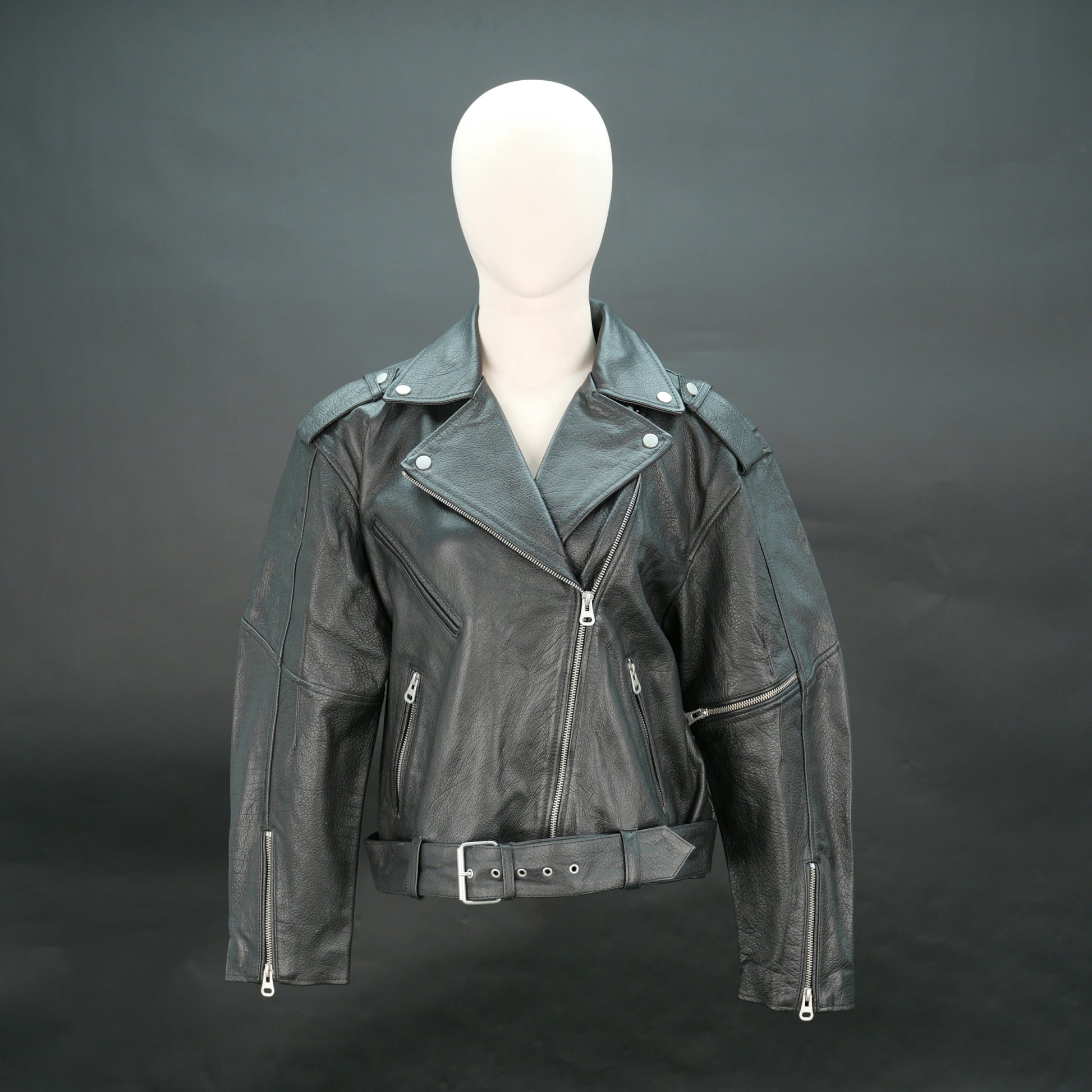 Women's Black Genuine Leather Biker Jacket - Asymmetric Zip Moto Jacket with Belt #Desiderio #LeatherJacket #BikerJacket #WomensFashion #MotoJacket