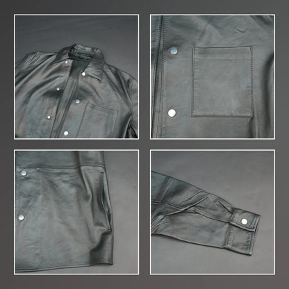 Women's Black Leather Shirt Jacket - Button Up Collared Leather Shacket
#Desiderio #LeatherShacket #WomensLeatherJacket #FashionOuterwear #StyleWear